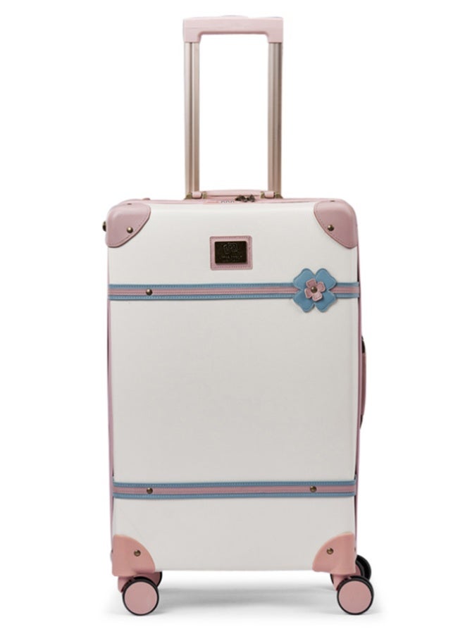 LIMRA 4-Piece Premium PU Leather Luggage Set – Luxury Travel Spinner Suitcases with Cosmetic Bag – Sizes 28/24/20/13 Inch White With Pink Color - Image 5